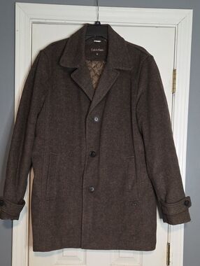 Calvin Klein Men's Dark Brown Wool Blend Pea Coat